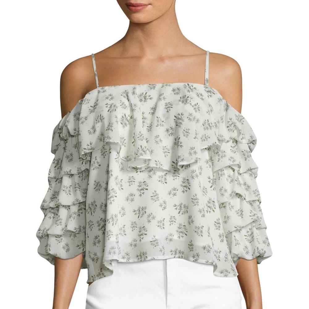 LUCCA Floral Tiered Ruffle Sleeve Top